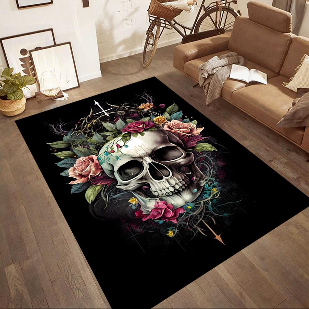 Colorful Skull Artwork Floor Mats for Living Room, Bedroom and Room Decoration Are Suitable for Gifts.