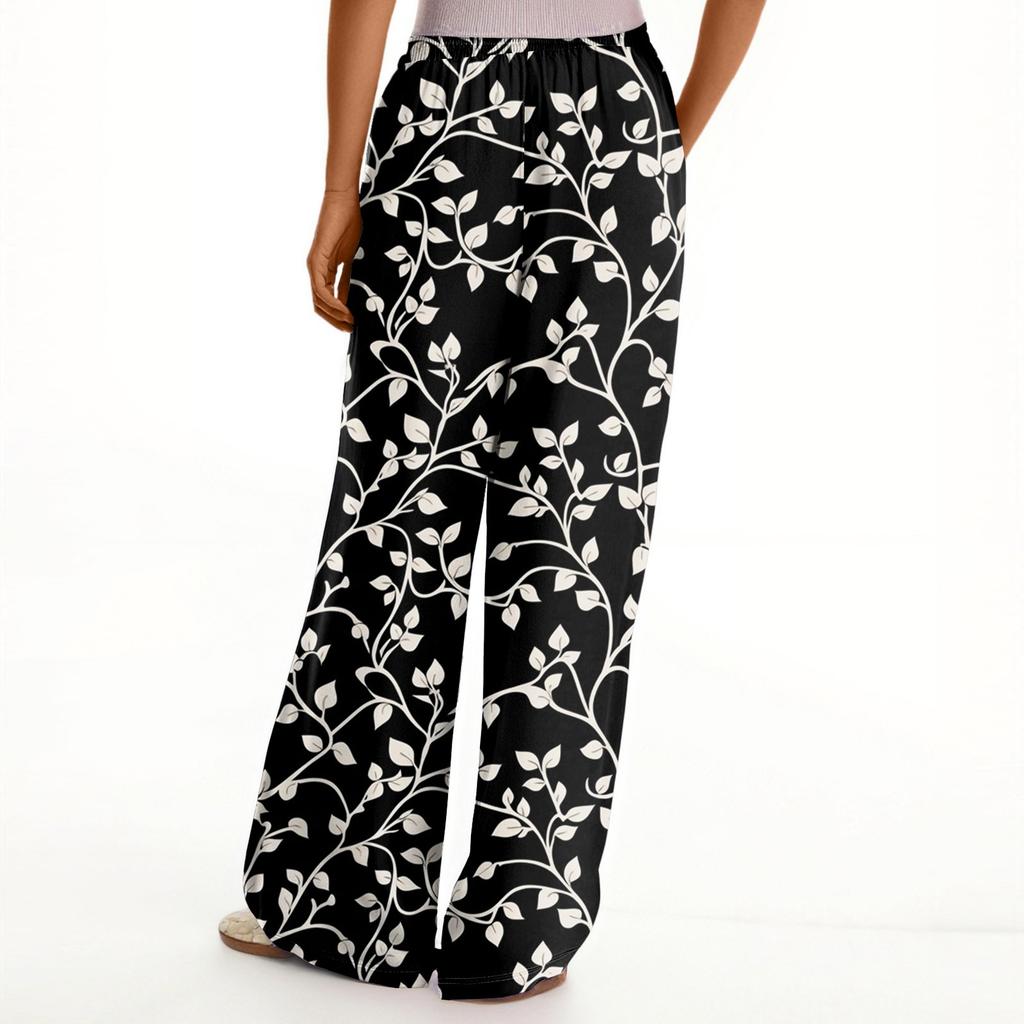 Женские свободные повседневные брюки с цветочным принтом и широкими штанинами, с эластичной талией на кулиске и карманами