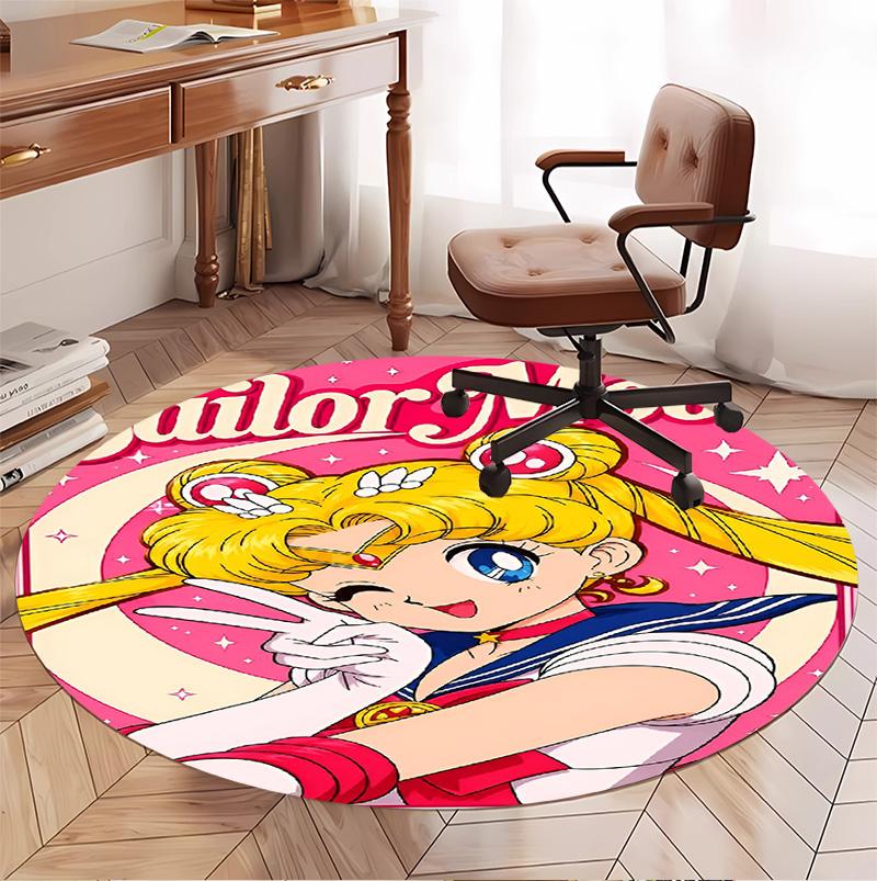 Sailor Moon Pattern Round Rug, Indoor/Outdoor Mat, for Picnic, Gameroom, Bedroom, Office, Living Room, Home Decor Carpet, Birthday Gift
