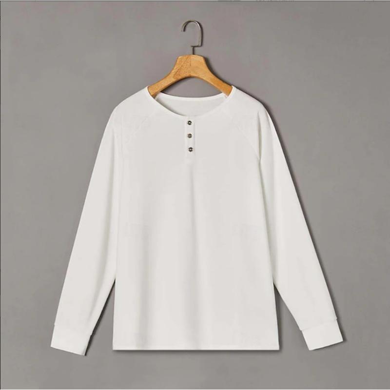 Мужская однотонная футболка-henley с длинным рукавом, свободная, повседневная, базовая