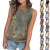 Женский свободный модный повседневный винтажный цветочный принт с круглым вырезом без рукавов летний жилет