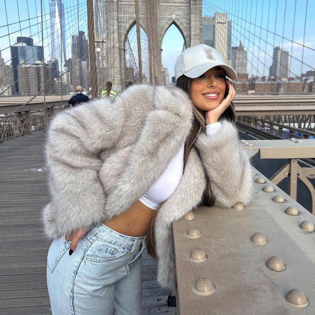 Женская меховая куртка свободного кроя с лацканами и длинными рукавами для осени и зимы