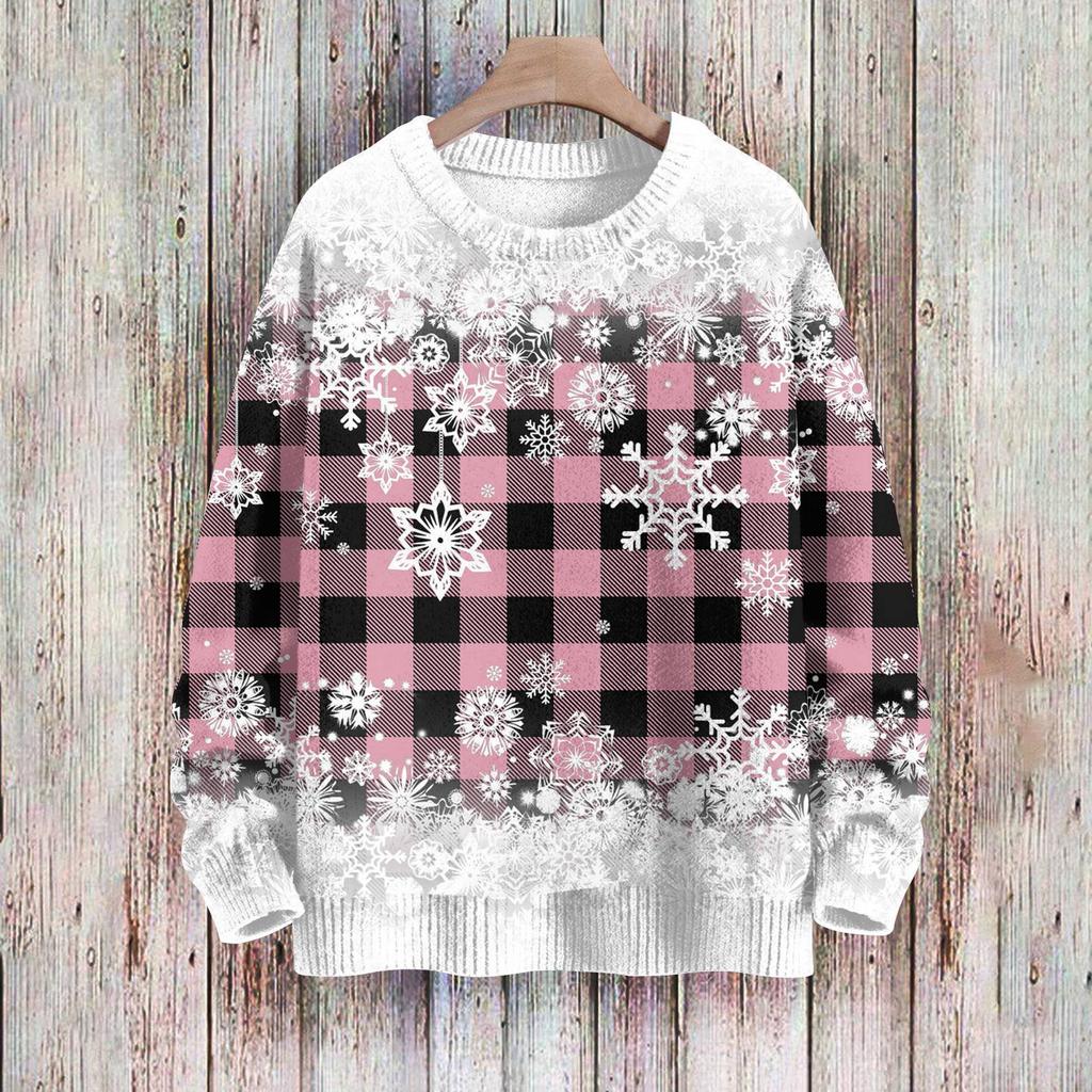 Рождественские толстовки для женщин Вязаный свитер Милая рубашка Осенний свитер с круглым вырезом Топы