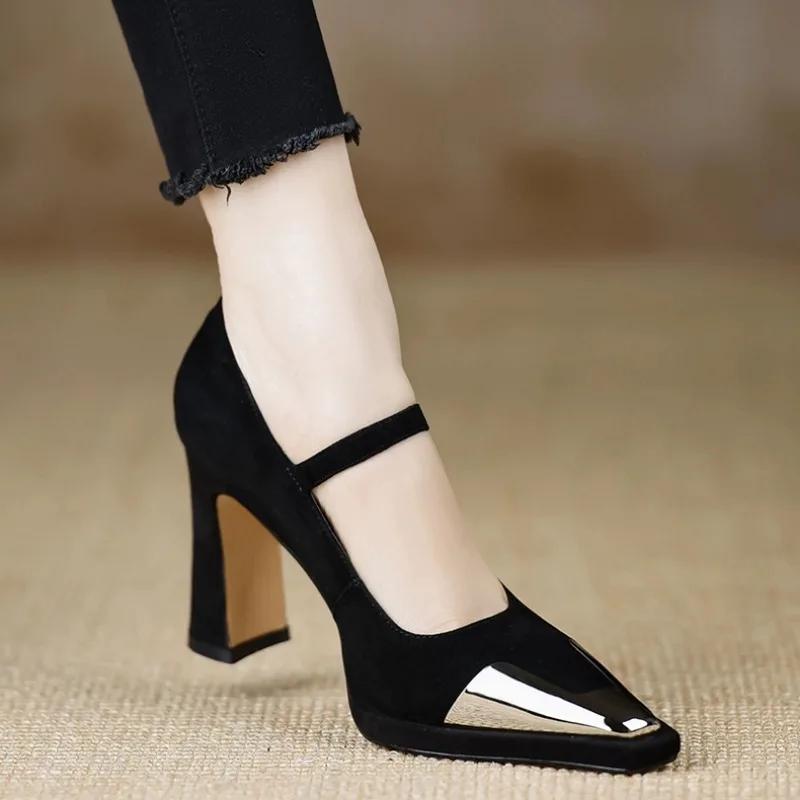 Модные универсальные женские туфли однотонные с пряжкой на высоком каблуке, весенние и осенние женские туфли для верхней одежды