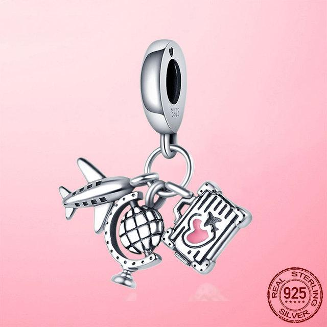 Подвески для путешествий, стерлингового серебра 925 пробы, маленькая девочка, воздушный шар, самолет, камера, висячие подвески, бусины, подходят для оригинального женского браслета, ювелирные изделия