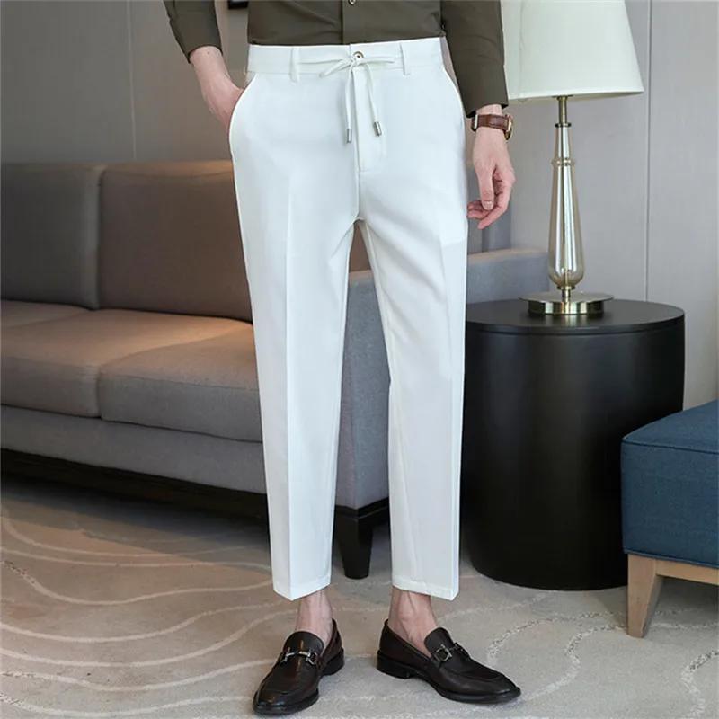 Мужские брюки до щиколотки весна-лето корейский стиль smart casual модные прямые однотонные брюки-костюм мужские