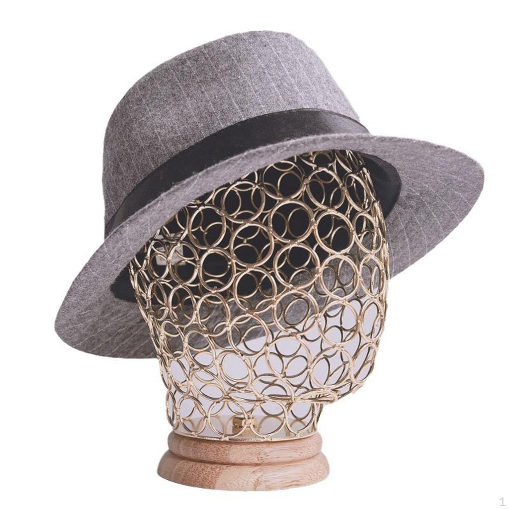 Hat Display Stand, Metal Hollow Mannequin Head with Wooden Base Wig Holder Stand for Caps,