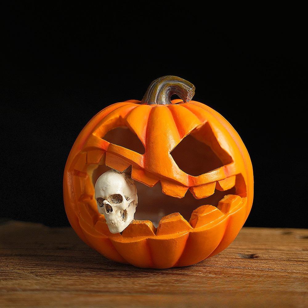 Halloween Pumpkin Decoration with Lights Halloween Spooky Skull Figurines Lantern Indoor Ornaments for Tabletop Desk Home