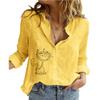 Women Lapel Neck Fashion Button-up Shirt Spring&summer Thin Cotton Linen Top Casual Cat Print Blouses
