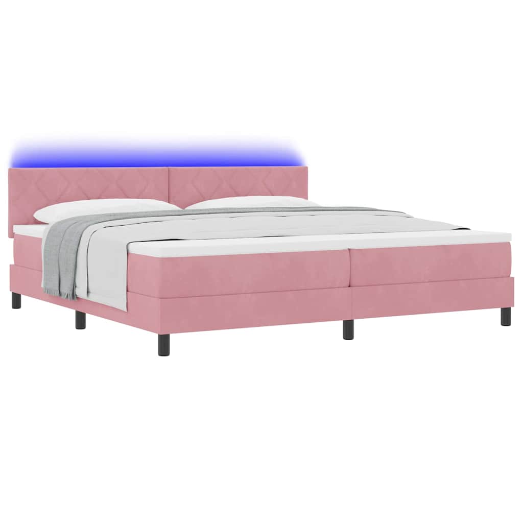 LED Box Spring Bed with LED Light Strips Pink 200 x 200 cm Velvet