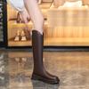 Модные женские длинные сапоги Женские элегантные туфли на толстой подошве Осенне-зимние сапоги до колена Коричневые челси Новые ботильоны на массивном каблуке