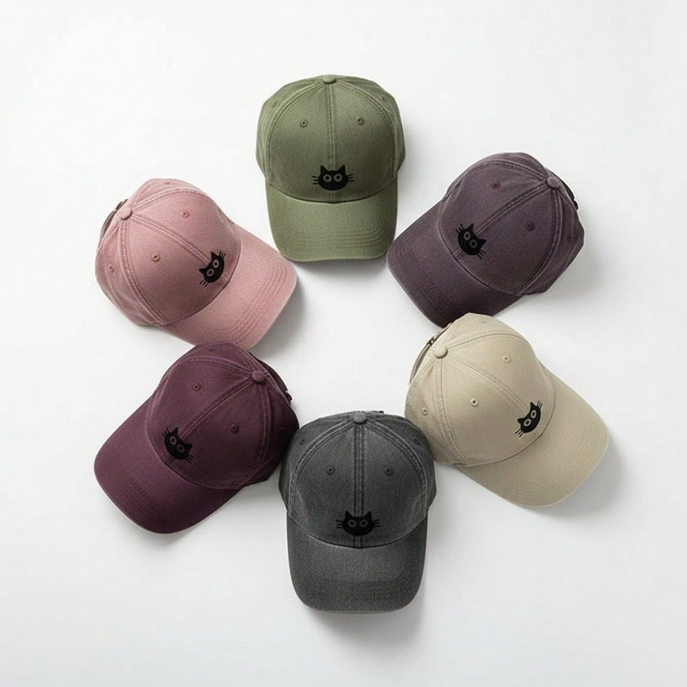 [Cute Cat Baseball Cap] Polyester Adjustable Breathable Casual Outdoor Sports Hat For Pet Lovers Gift, Unisex Snapback Cap
