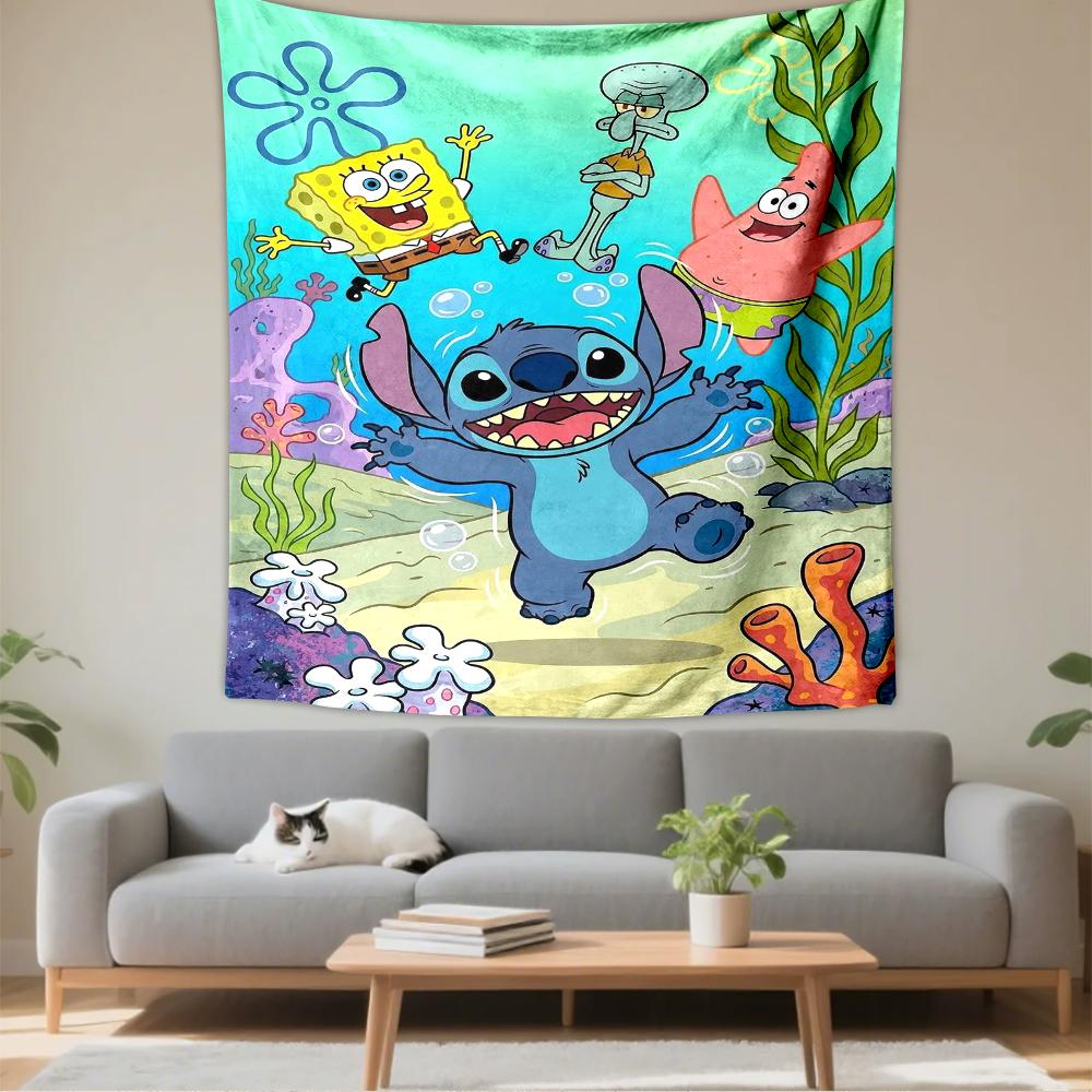 "Cartoon Characters Underwater Fun Design Patterned Patterned tapestry for bedroom and living room home decor