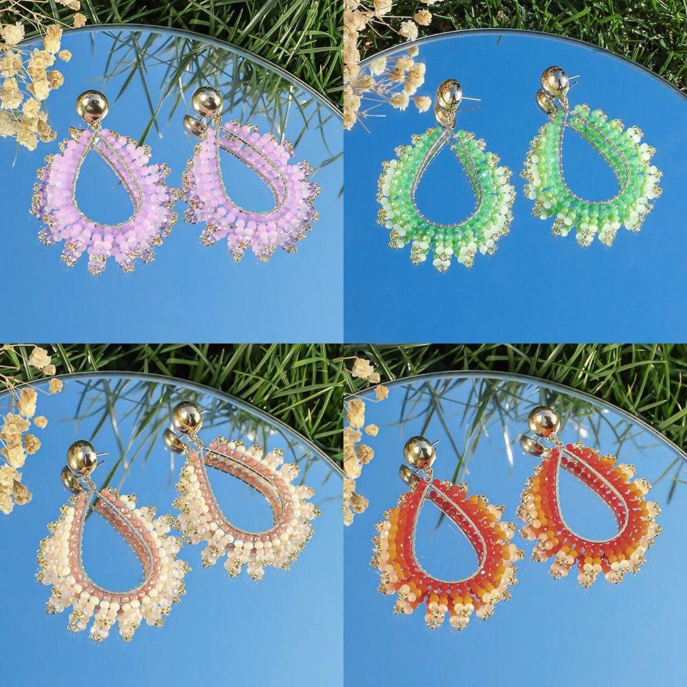 Bohemia Crystal Beaded Earrings Crystal Pendant Earrings Summer Party Jewelry Accessories