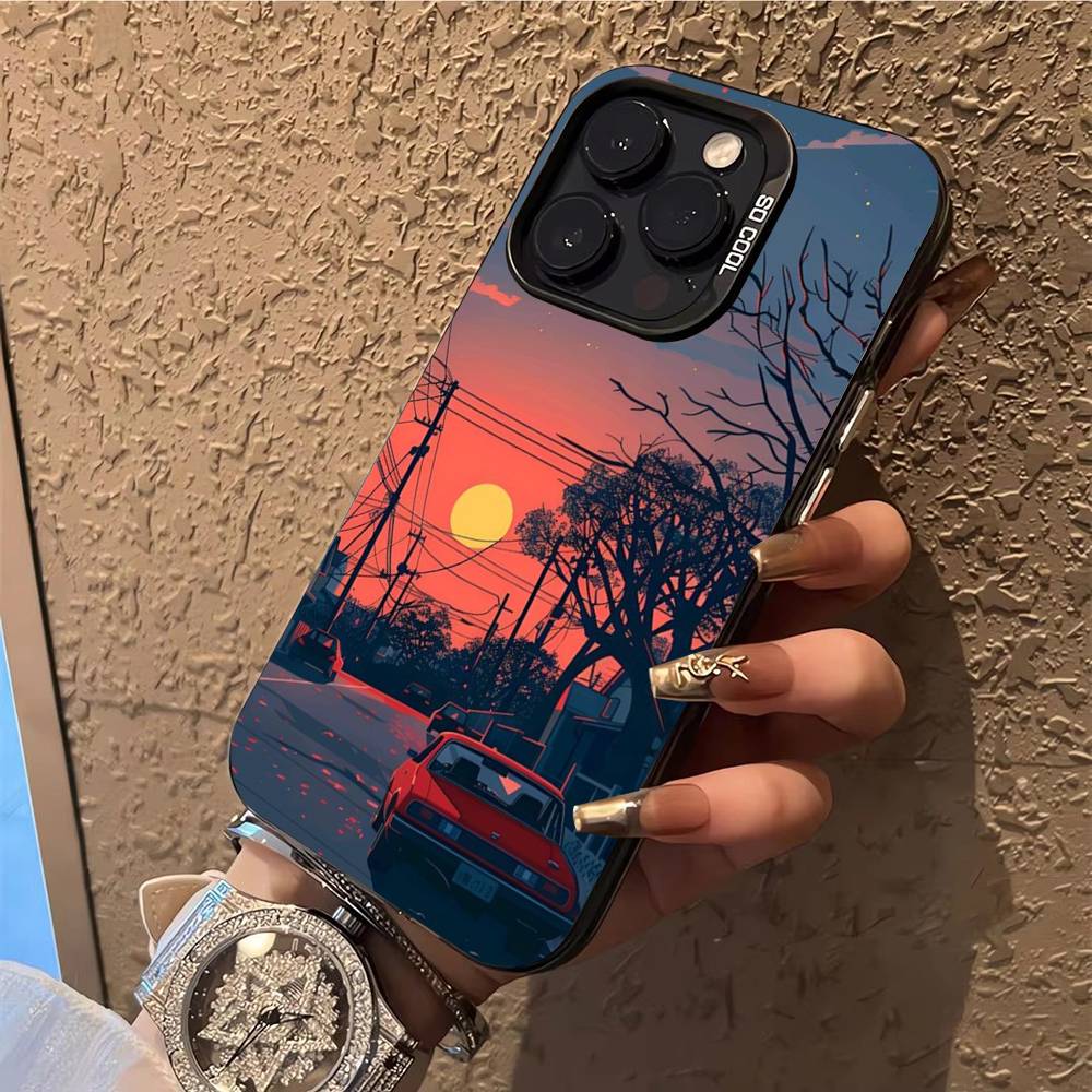 Sunset Scenery Phone Case For iPhone 17,16,15,14,13,12,X,8,Pro,Max,Plus,E,SE4,Air,Mini IMD Matte Black