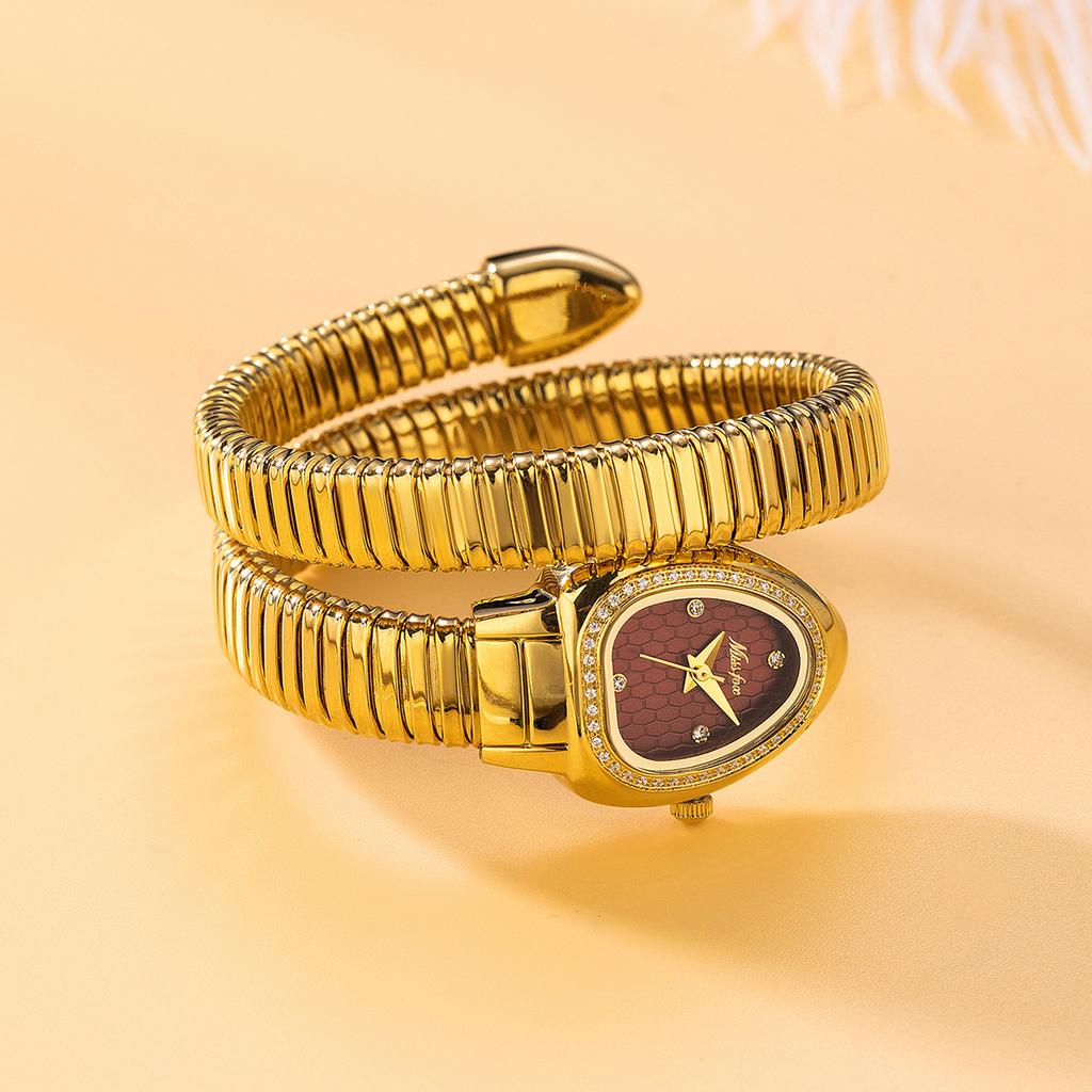 MISSFOX Women's Watches New Quartz Snake Shape Simple Ladies Watch Fashion Unique Strap Waterproof Wristwatches