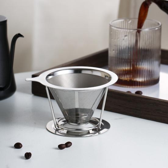 Кофейный фильтр из нержавеющей стали 304, двухслойный, с мелкой сеткой, безбумажный, многоразовый, капельница для кофе, конус, сито, воронка, аксессуары для кофеварки