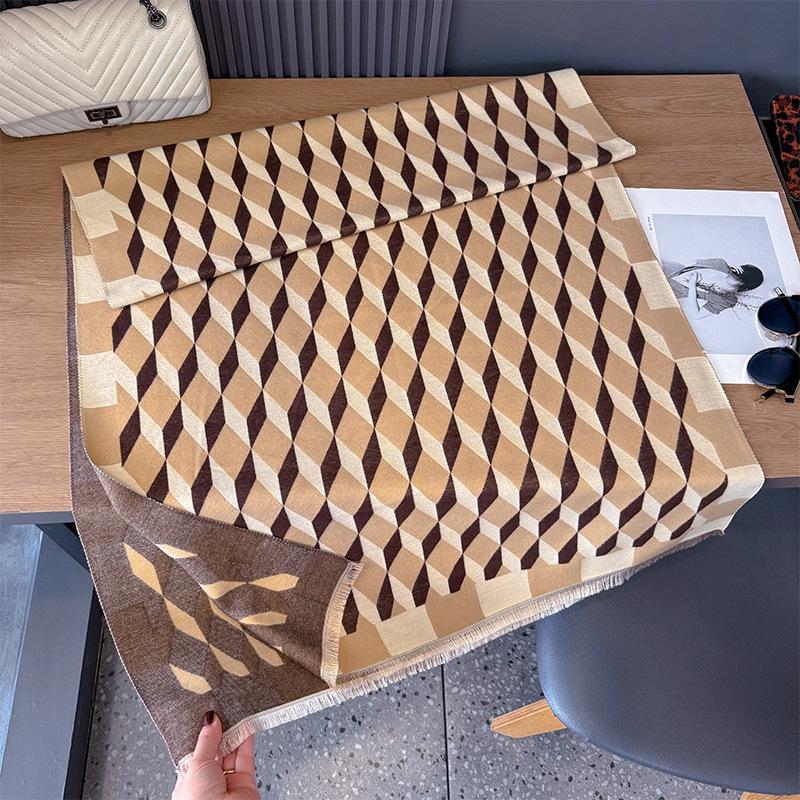 Imitation Cashmere Retro Plaid Pattern Simple Rhombus Pattern Printing Personality High-End Scarf Women
