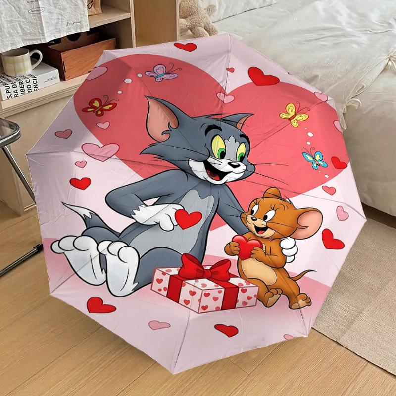 1pc Tom and Jerry Automatic Open/Close Umbrella Compact Folding Umbrella with 8-Rib Shaft lightweight esign, for Women/Men1217A
