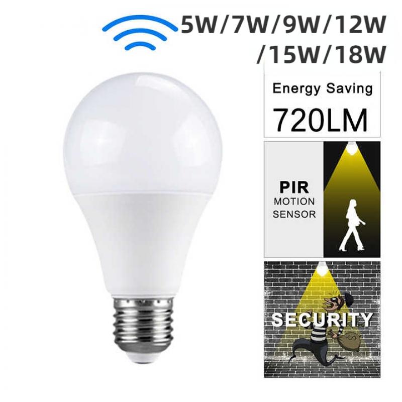 Светодиодная лампа с датчиком движения PIR 6 Вт 9 Вт 12 Вт 15 Вт 18 Вт 20 Вт E27, радар-датчик, лампа 110 В 220 В для освещения лестницы дома, светильников