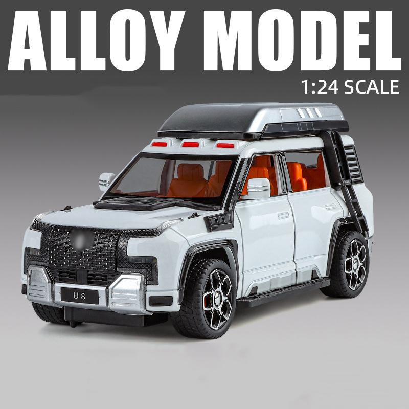 1:24 BYD U8 SUV Off-road Vehicle Alloy Micro Car Die-cast Metal Scale Car Model Sound and Light Children's Toy Boy Collection Ornaments