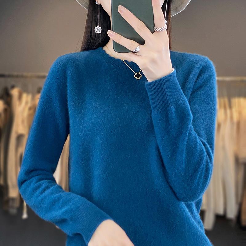 INDFS Женская мода Повседневный Осень Зима Однотонный Принт Длинный Рукав О-Образным Вырезом Свитера