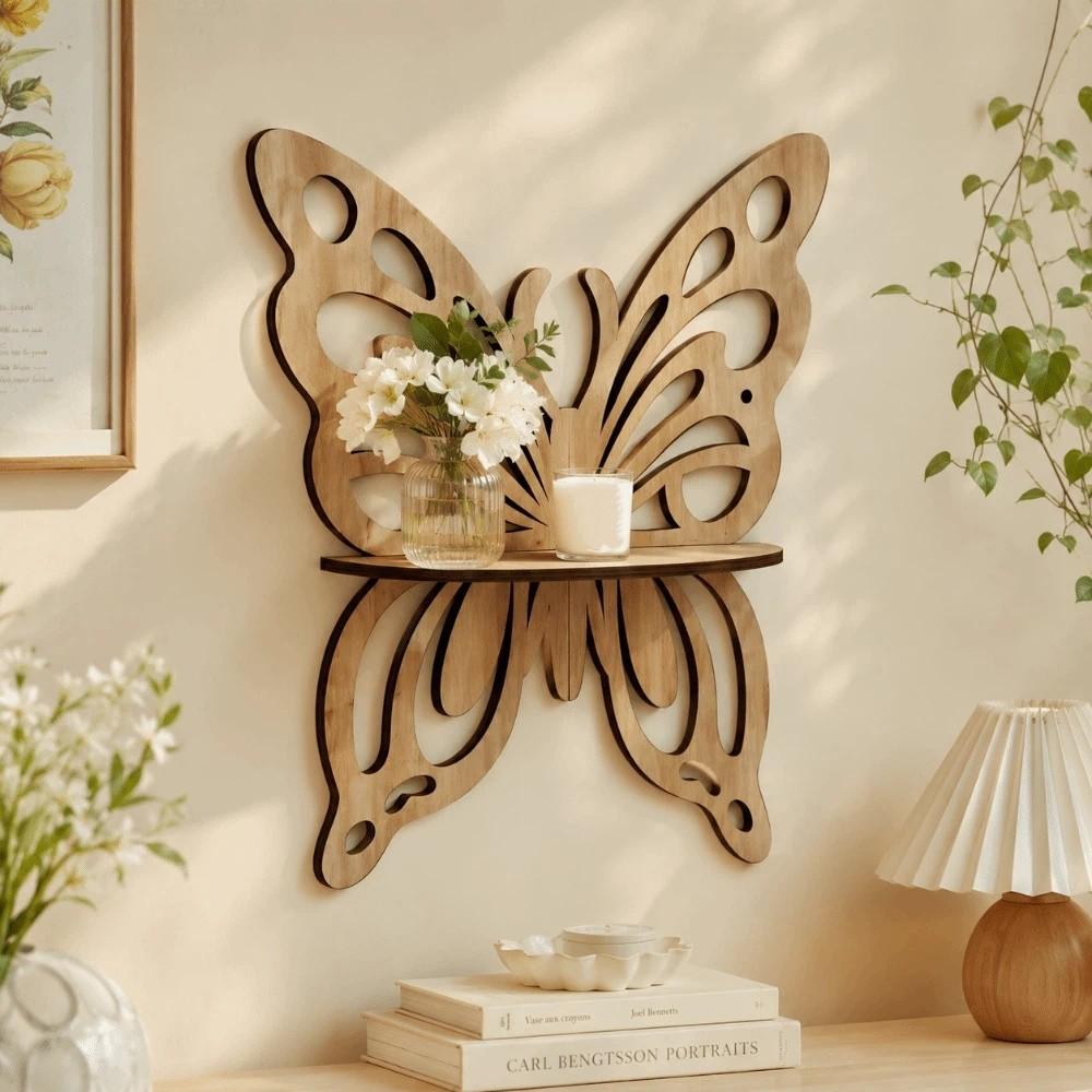 Wall-Mounted Butterfly Shaped Shelf Artistic Decorative Wall Bracket Display Shelf Home Decor