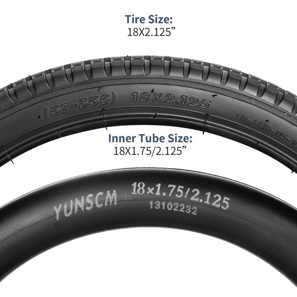 YunSCM Set of 2 Bicycle Folding Tires Tubes with 32mm Schrader Suitable for 18x2.125 Tires, 18x2.125 57-355 + 18x1.75/2.125 Valves, 18-inch 2.125