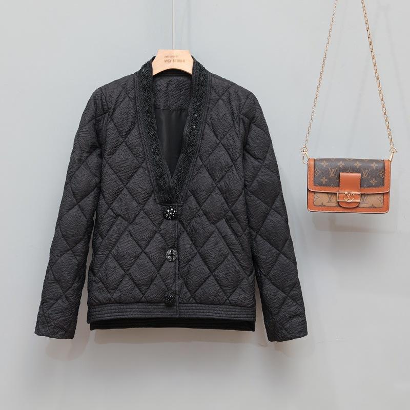 Легкая куртка-пуховик Heavy Industry с бриллиантовой инкрустацией, женская короткая, 2024, новая модная тонкая куртка с ромбами