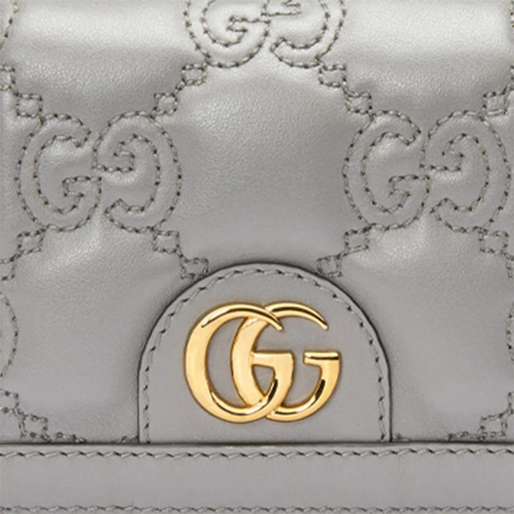 Gucci GG Matelassé Золотой Логотип Складной Дизайн 5 Отделений для Карт Кожаный Клатч-Кошелек Женский кошелек Серый 723786-UM8IG-1275