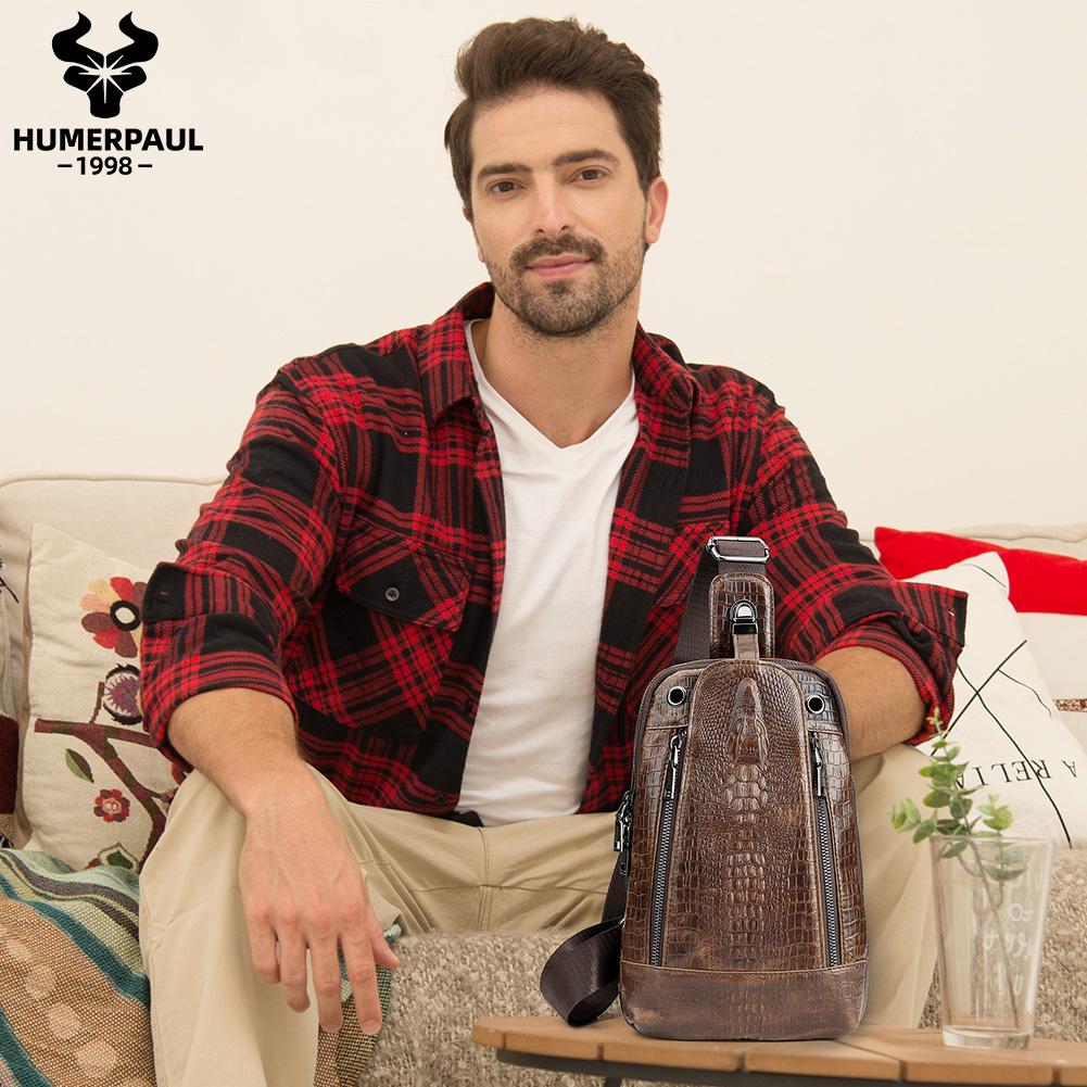 Humerpaul Мужская кожаная нагрудная сумка с крокодиловым принтом, спортивная сумка большой емкости