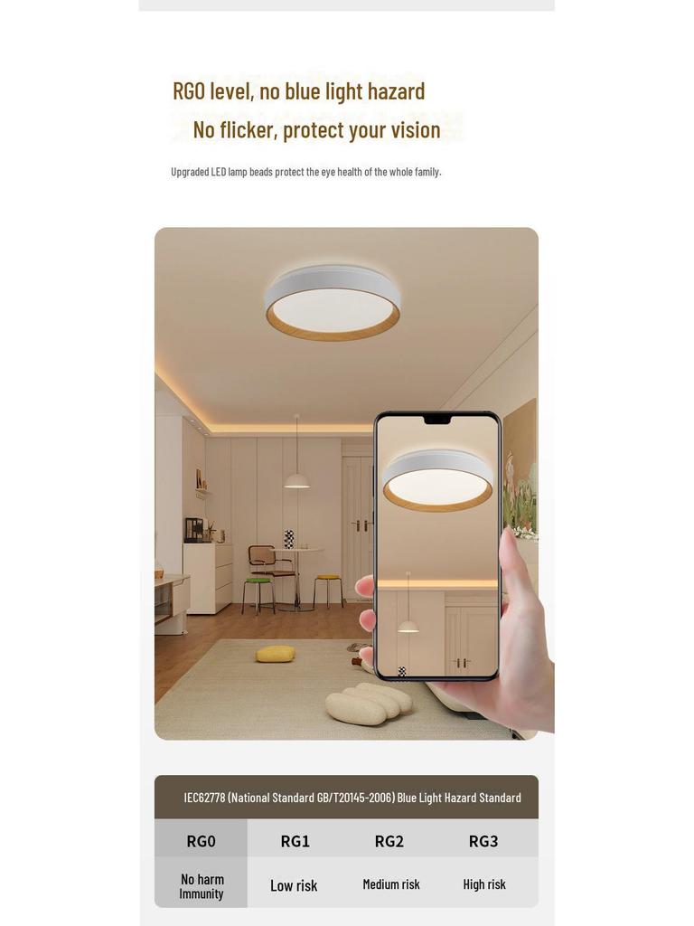 Nordic Japanese Style Round LED Ceiling Lamp for Bedroom - Eye Protection and Home Decor Lighting