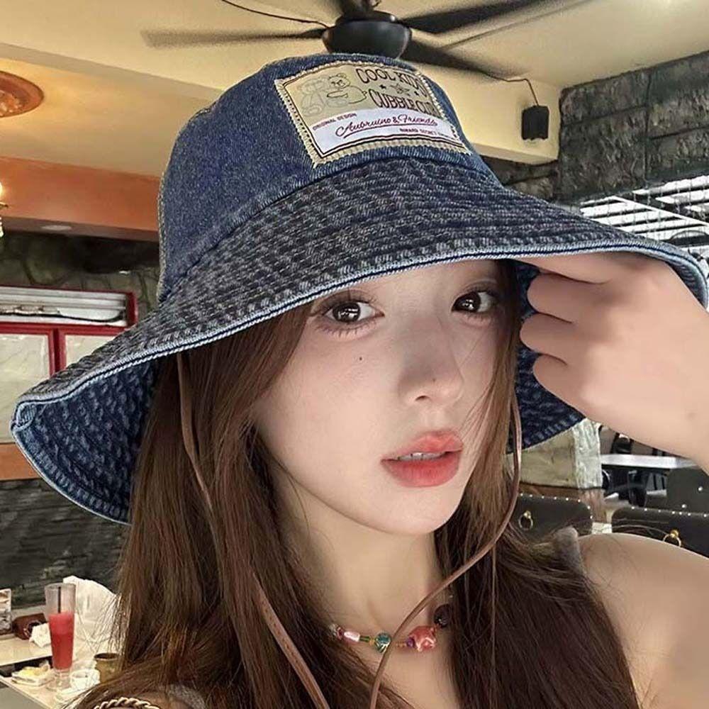 Wide-Brimmed Retro Fisherman Hat Sunshade Sun Protection Basin Cap Denim Bucket Hats Women