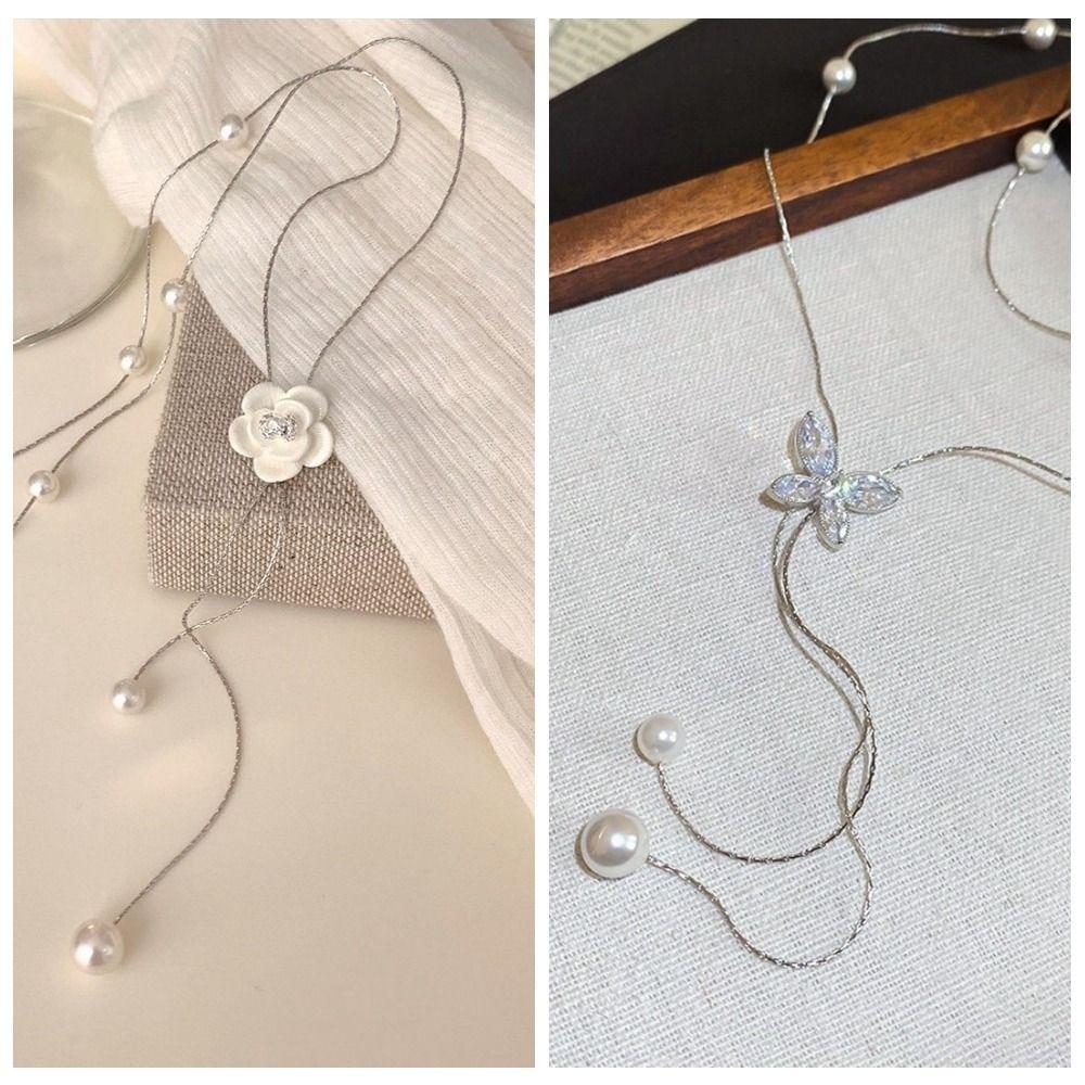 Flower Pearl Choker Charm Tassel Collarbone Chain Personalized Butterfly Necklace Girls
