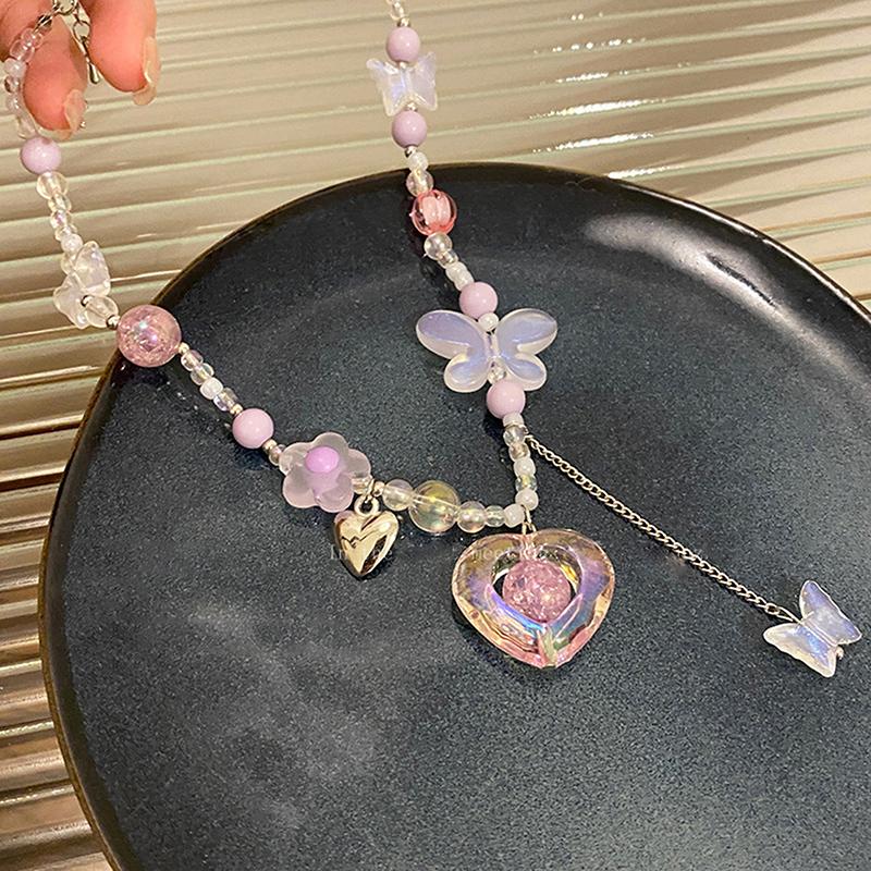 Y2K Сердце Бабочка Подвеска Чокер Ожерелье Цветной Бисер Ключичная Цепочка Для Женщин Девочек Панк Милая Эстетическая Украшения Для Вечеринки