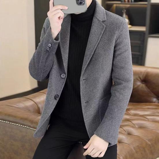Шерстяной пиджак с лацканами, длинный рукав, однобортный пиджак на двух пуговицах с карманами, однотонный пиджак