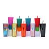 710ML/24OZ Large Capacity Water Cup Fully Studded Matte Tumbler Reusable Plastic Cup with Wide Opening Leak-Proof Lid Straw