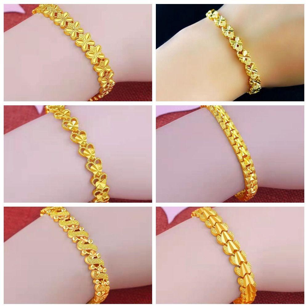 Delicate Love Heart Golden Bracelet Alloy Flower Hollow Bracelet Ornaments Hand Chain Chinese Style Bangles Ladies