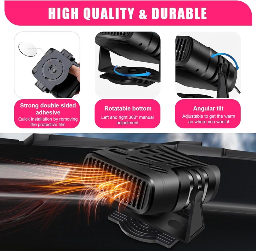 Portable car electric heater, 12V windshield atomizer, 120W/200W, heating fan with lighter plug, rotating base car accessories