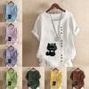 Women's Fashion Cat Prined Short Sleeve T-shirt Loose Cotton Shirt Casual Loose Summer Blouse Tops Plus Size