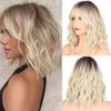 Synthetic Hair Wig Ombre Ash Blonde Medium Wave Wig with Middle Part Bangs  for Women Daily Wear Cosplay
