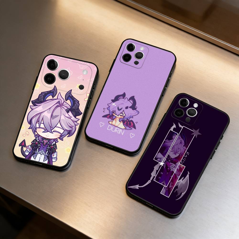 Чехол для телефона Genshin Impact D-Durin Для iPhone 17,16,15,14,13,12,11 Plus,Pro Max,Мягкий Силиконовый Черный Чехол