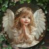 Wooden 1pc Angel Theme 2D Wood Round Wall Art, Ideal for Door, Wall, Home, Room, Farmhouse, Street, Shop, Garage, Bar, Garden, and Coffee House Decor