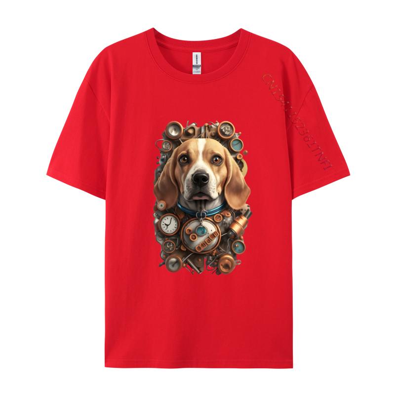 Funny Beagle Dog TShirt Mechanical Engineer Dog Cosie Printed Tops Tees Retro Cotton Men Top Tshirts