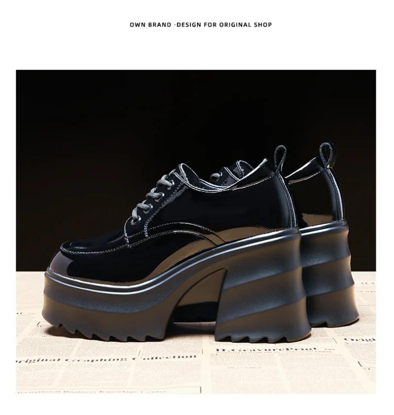 Модные туфли на платформе, женские туфли из натуральной кожи, новые осенние туфли на высоком толстом каблуке со шнуровкой для женщин