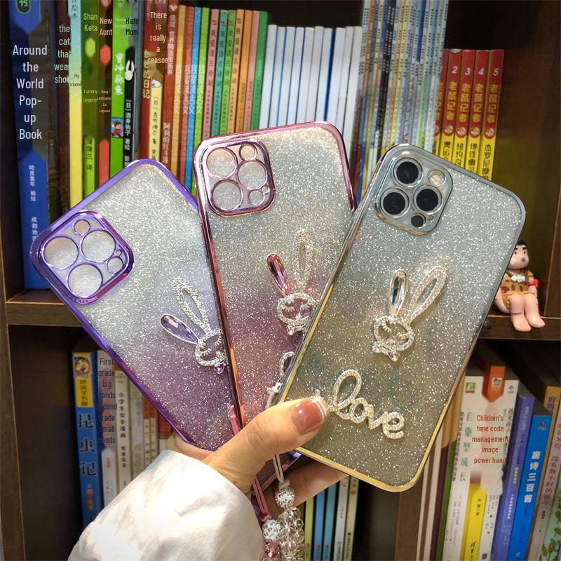 Чехол Honor 100 Magic5pro Glitter Electroplated X60i: Милый мультяшный кролик, антипадающий комплексный дизайн