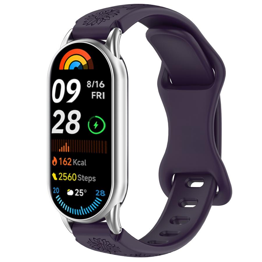 Силиконовый браслет с 3D гравировкой в виде цветка для умных часов Xiaomi Band 8 9 10, дышащий ремешок для Xiaomi Band 8 9 10