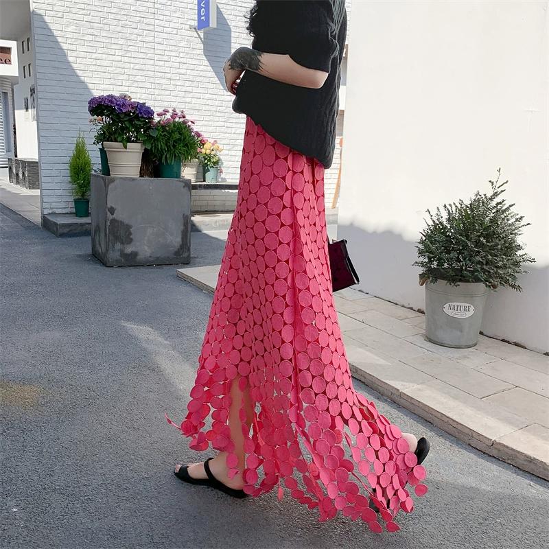 Dimanaf 2025 Новая женская юбка трикотажное кружево длинное праздничное ажурное сексуальное летнее стильное свободное базовое платье