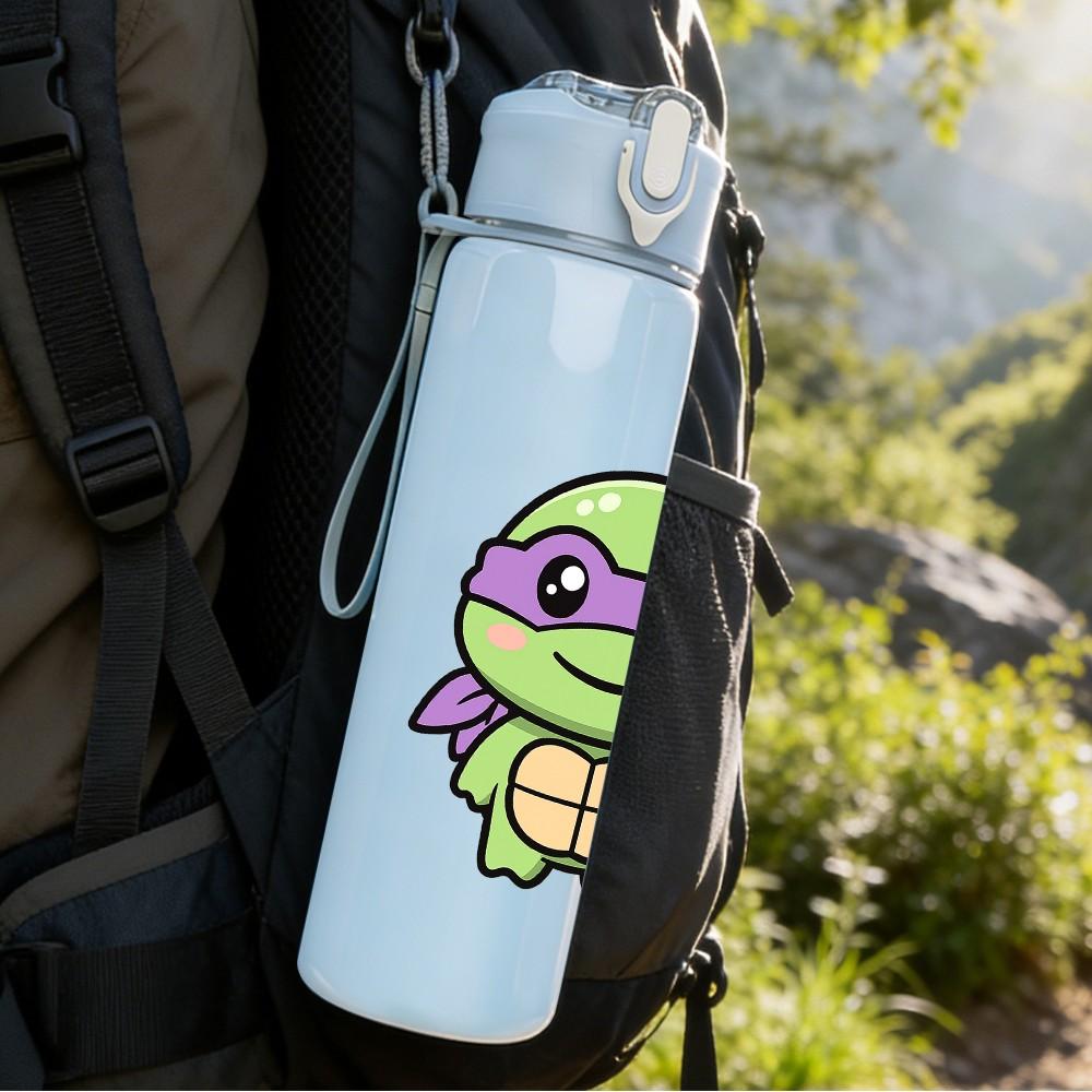 1PC Turtle Cartoon Pattern 750ml Color Plastic Sports Water Bottle Leakproof Flip Straw Lid Suitable for Sports Office Home Use
