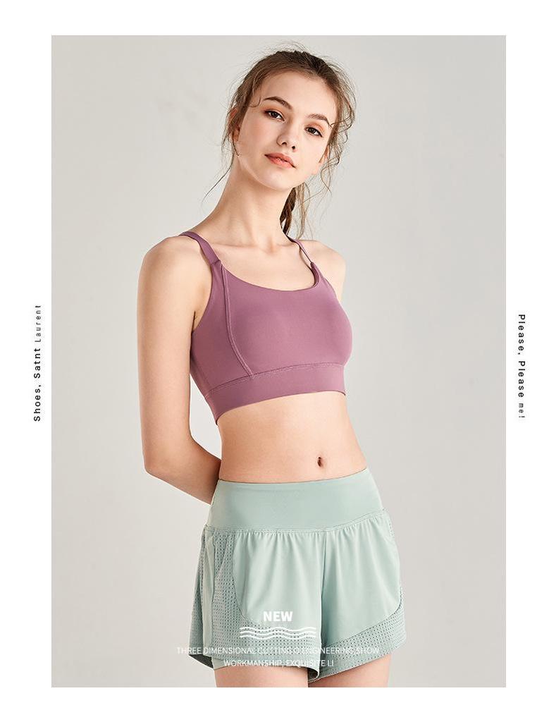 Women's Yoga Fitness Quick-Dry Butt-Lifting Sports Shorts - Fake Two-Piece, Slimming, Elastic Mesh, Anti-Exposure.